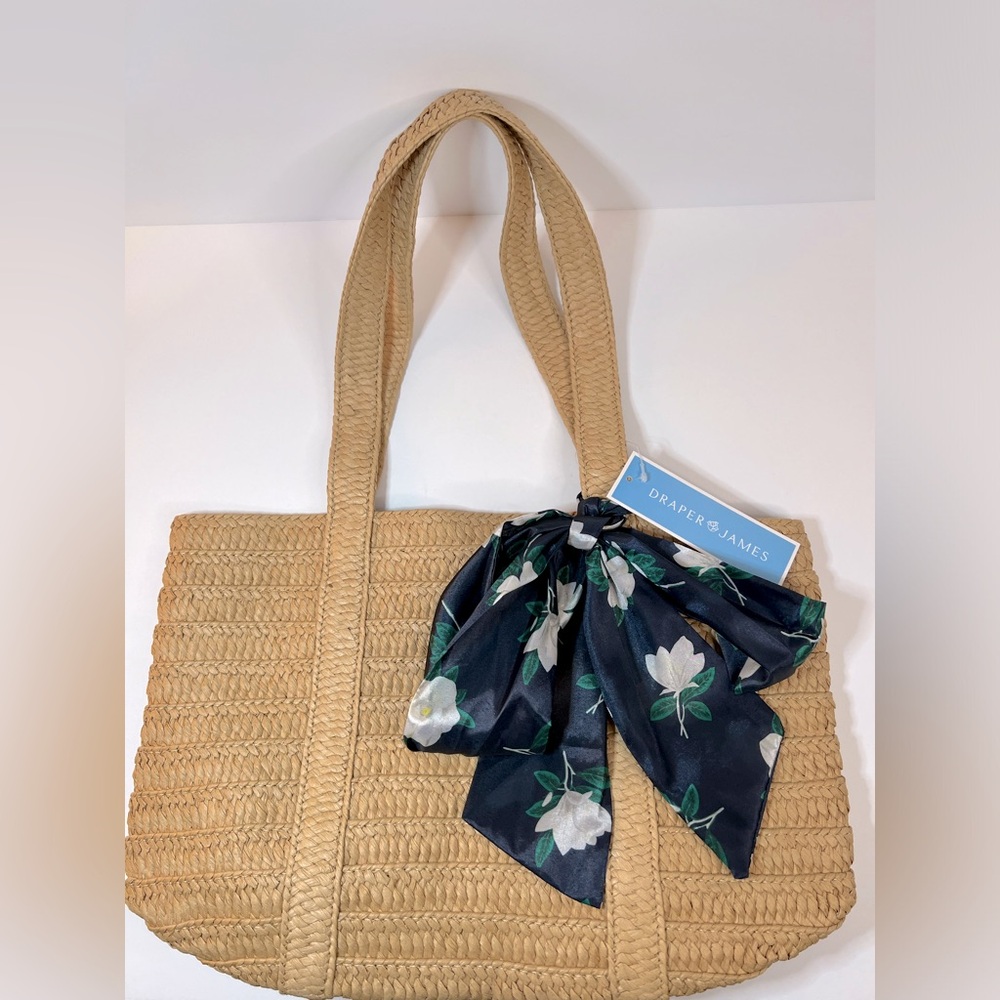 NWT Draper James Straw Bag Magnolia Scarf